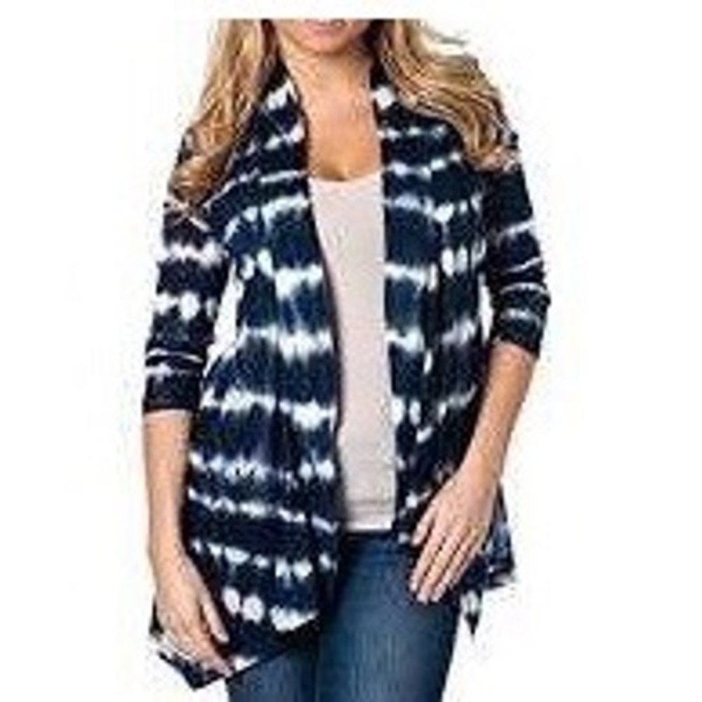 Saint Tropez‎ West Blue White Tie Dye Open Front Cardigan size Large